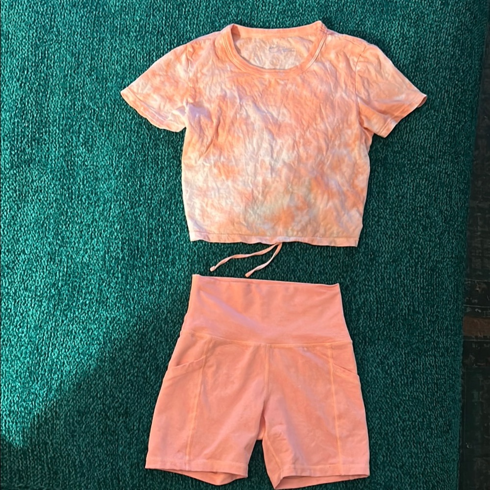 Peach Tie-Dye Crop Top and Shorts Set